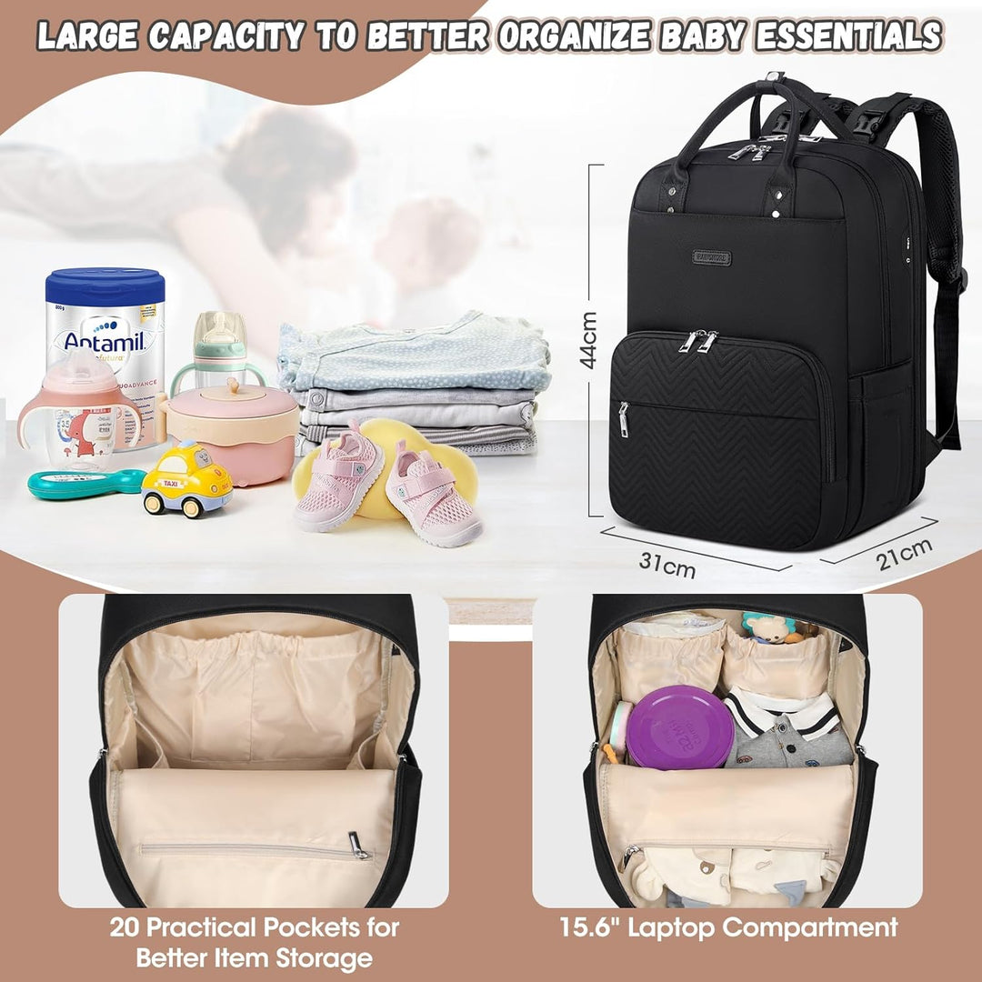 RAINSMORE Wickelrucksack Baby Wickeltasche Rucksack mit Wickelunterlage Unterwegs Gross Diaper Bag M