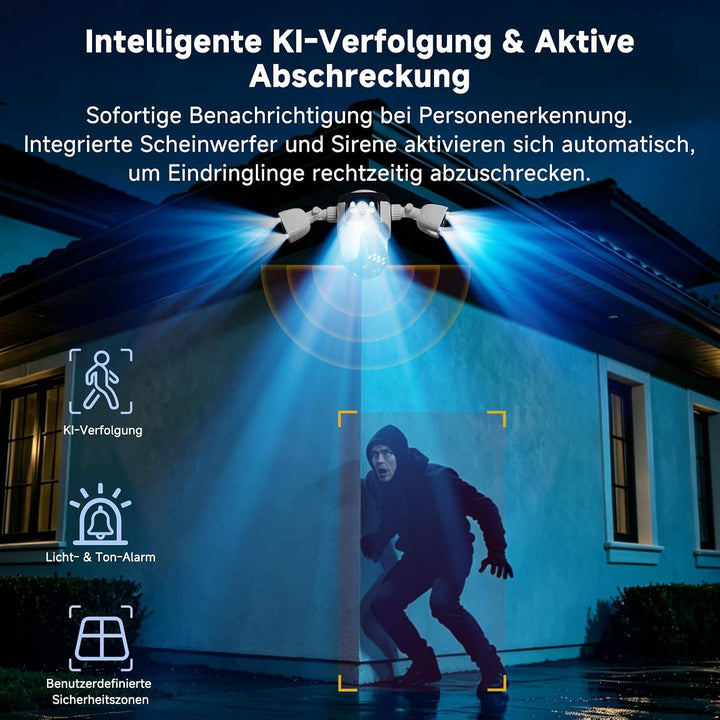 VSTARCAM Überwachungskamera Aussen WLAN, 2K 4-Linsen PTZ Kamera mit 360° Ansicht, KI Personenerkennu
