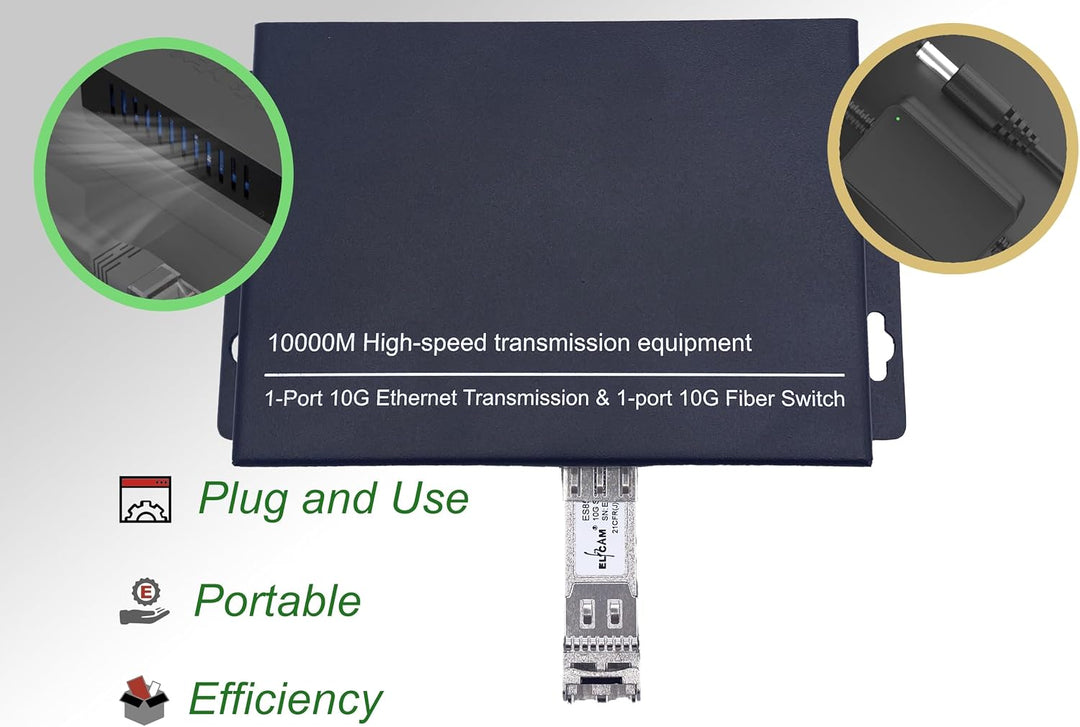 Elfcam® - 10Gb Konverter Fiber Ethernet mit 1x RJ45 10Gb Port auf 1x 10Gb SFP+ Port, 10GbE LWL Medie