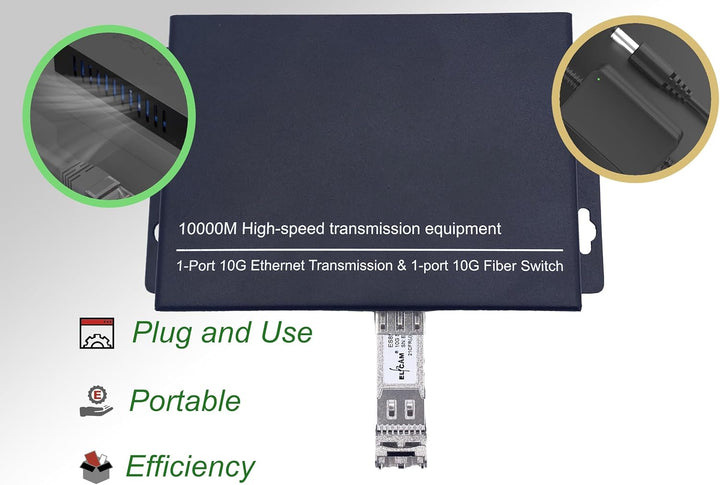 Elfcam® - 10Gb Konverter Fiber Ethernet mit 1x RJ45 10Gb Port auf 1x 10Gb SFP+ Port, 10GbE LWL Medie