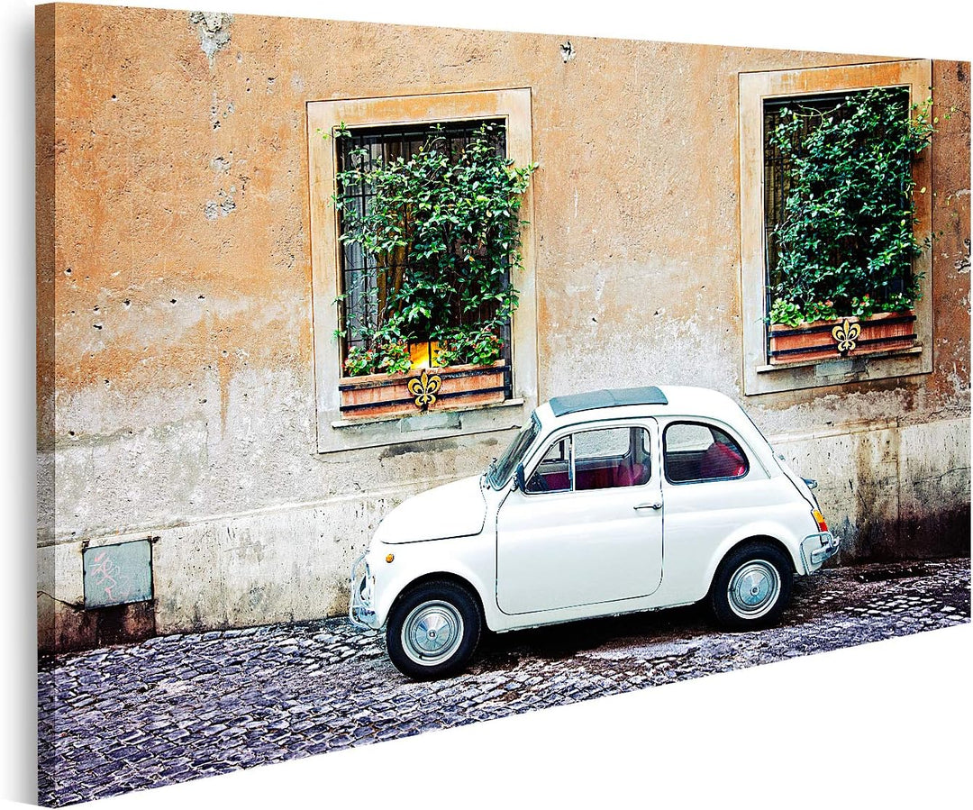islandburner Bild auf Leinwand Fiat 500 Geparkt In Rom Italien Bilder Wandbilder Poster Leinwand 80x