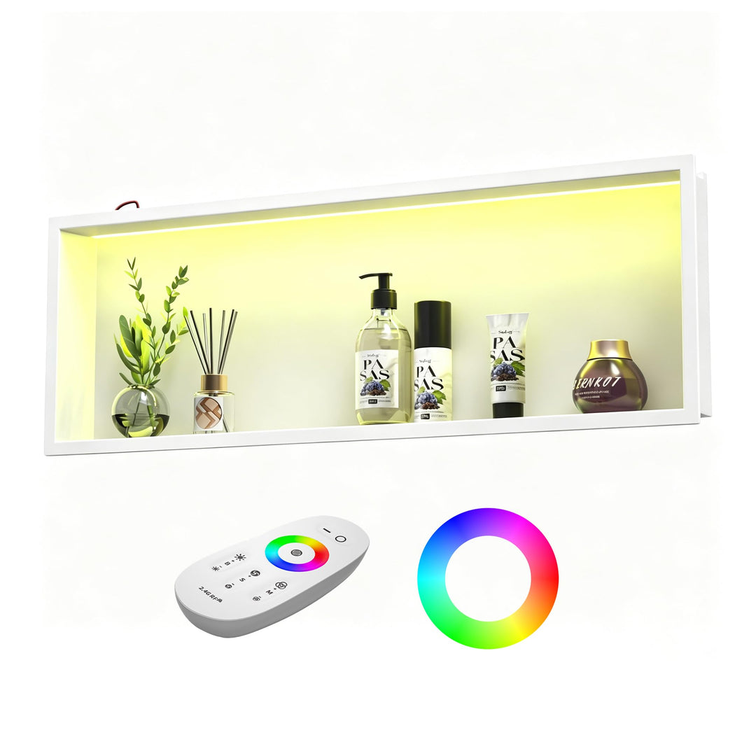Wandnische Dusche Edelstahl mit RGB LED, Wandnische Bad Nische Duschnische Befliesbar mit Fernsteuer