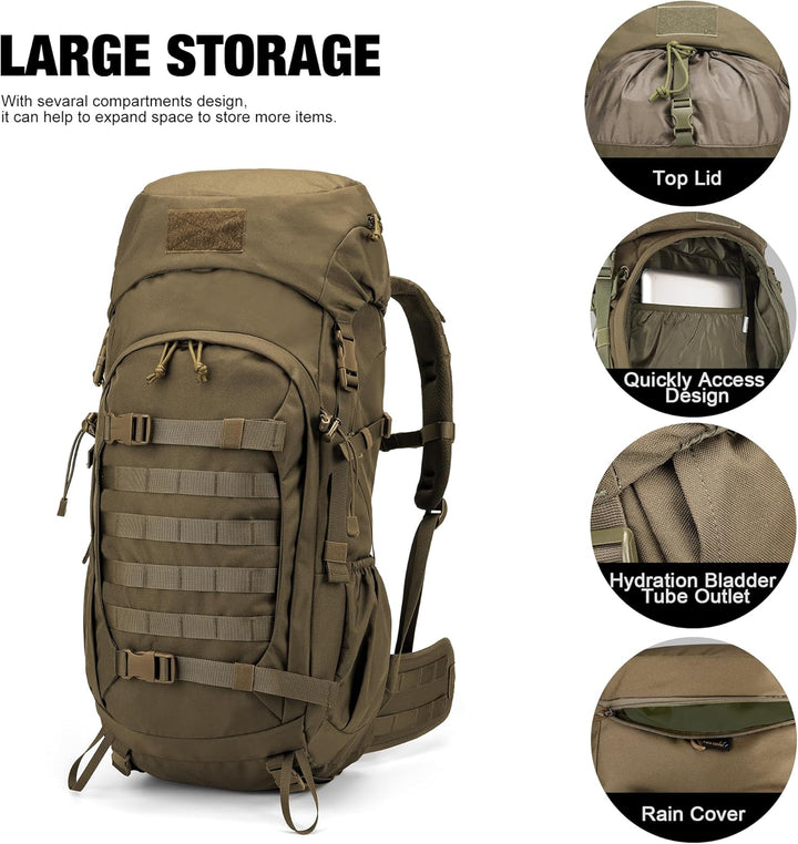 Mardingtop 50/60 Liter Erwachsene Taktischer Trekkingrucksacke Rucksack Outdoor Wanderrucksäcke Khak
