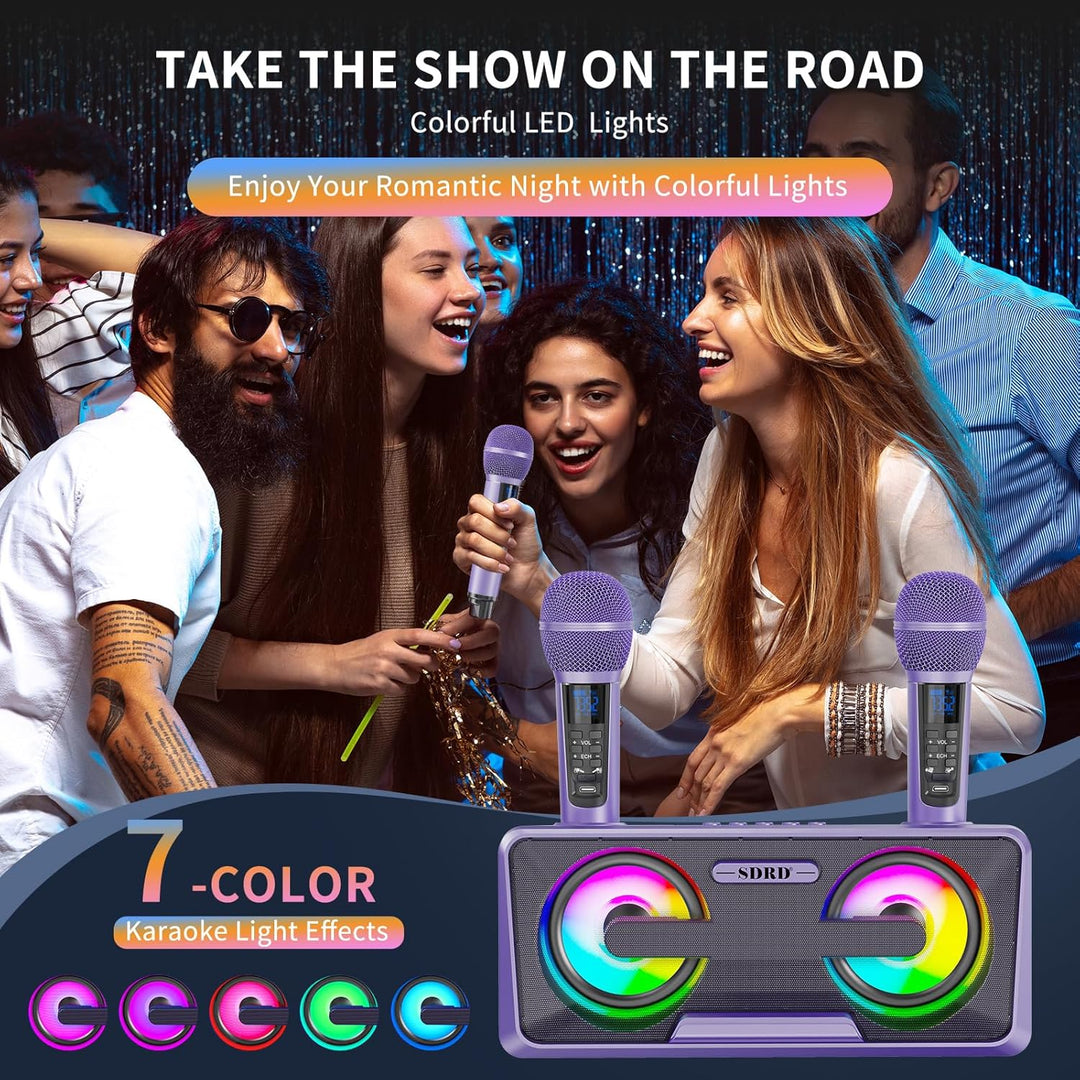 Karaoke Machine for Adults and Kids with 2 UHF Wireless Microphones, Portable Bluetooth Singing Spea