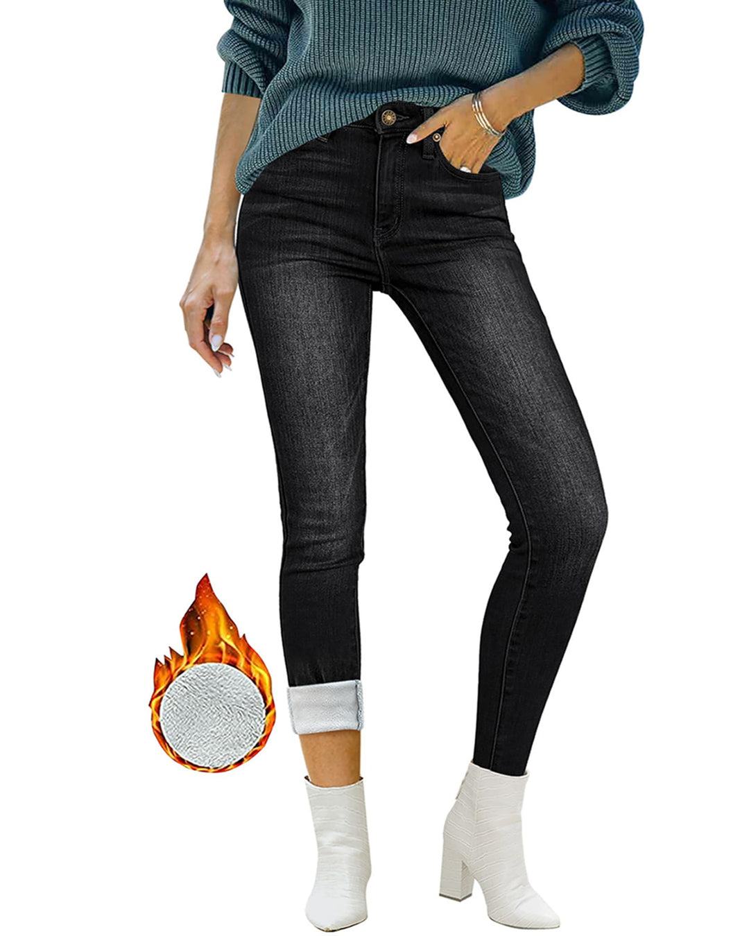 Skinny Jeans Damen High Waist Thermo Jeans Damen Winter Gefütter Thermo Jeans Leggings Damen Stretch
