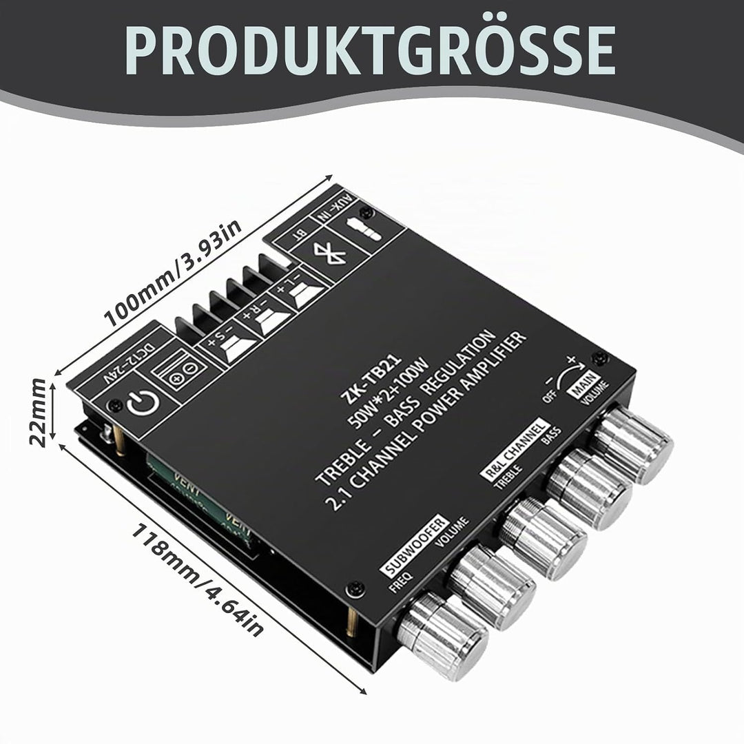 2x50W + 100W Bluetooth Verstärker Modul Hifi Stereo - 2.1 Audio Amplifier Board TPA3116D2, 2.1 Verst