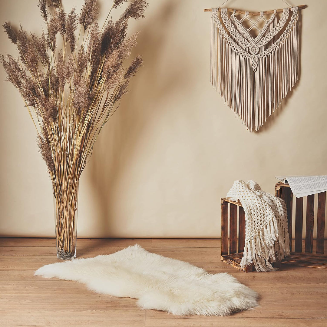 Cakla Lammfell Echt 110-120 cm - Schaffell Echt Gross - Fellteppich Weiss - Weich und Flauschig - Fe