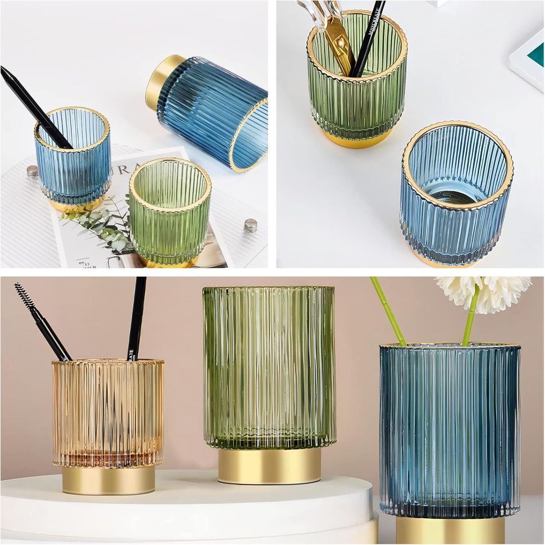 DASITON Make up Pinsel Organizer,Kosmetik Organizer Gold,Pinsel Organizer aus Glas,Pinselhalter Kosm