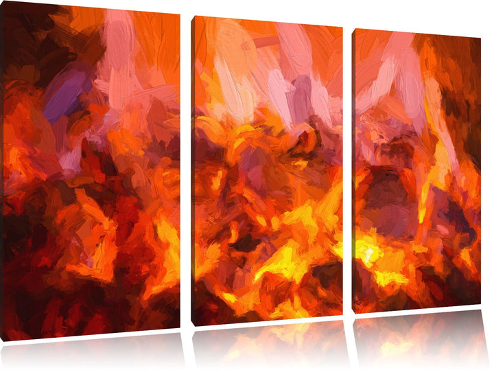 Pixxprint Kaminfeuer Pinsel Effekt 3-Teiler Leinwandbild 120x80 Bild auf Leinwand