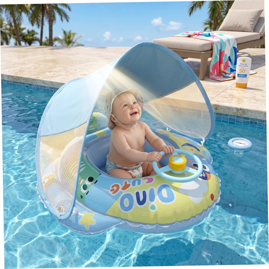 Babyschwimmkörper mit Baldachin, Babyschwimmkörper mit Lenkrad und Cartoon-Dinosaurier, PVC-Schwimmk