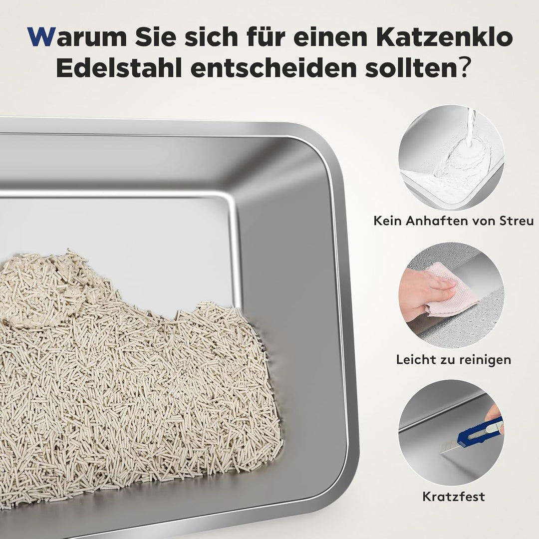 MIXJOY Edelstahl Katzenklo XXL mit Deckel, Katzentoilette Edelstahl Zwei-Tür-Konfiguration, Geschlos