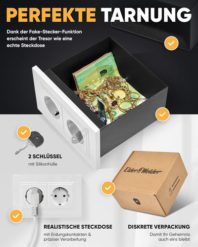Elder Welder® Steckdosen Safe Tresor Versteck | Jetzt mit Fake-Stecker Funktion | Wandtresor zum Ein