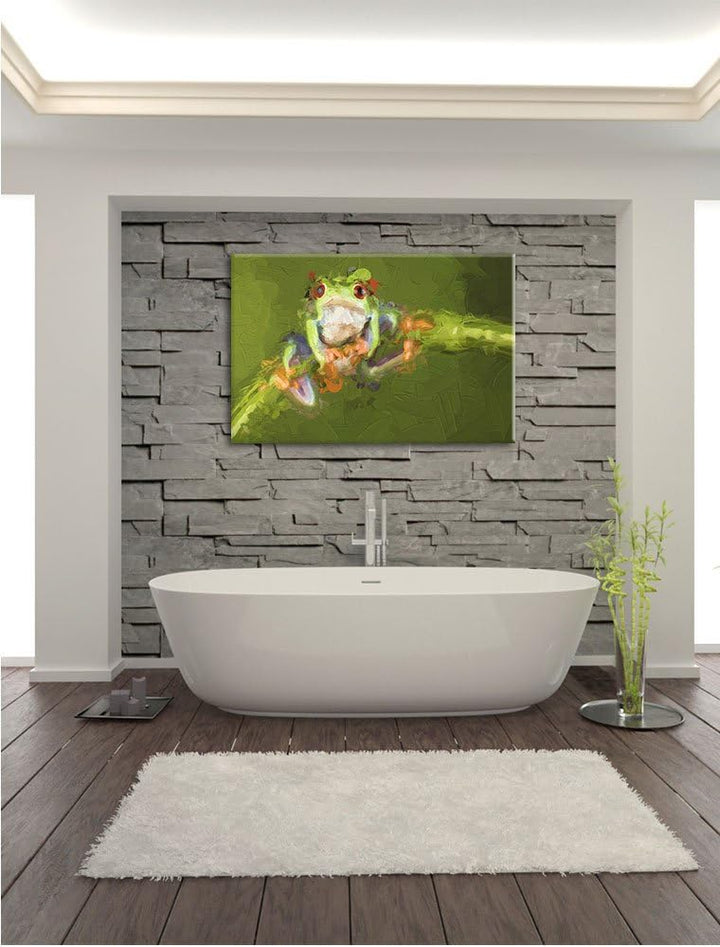 Pixxprint Baum-Frosch auf Bambus Kunst Pinsel Effekt, Format: 100x70 auf Leinwand, XXL riesige Bilde