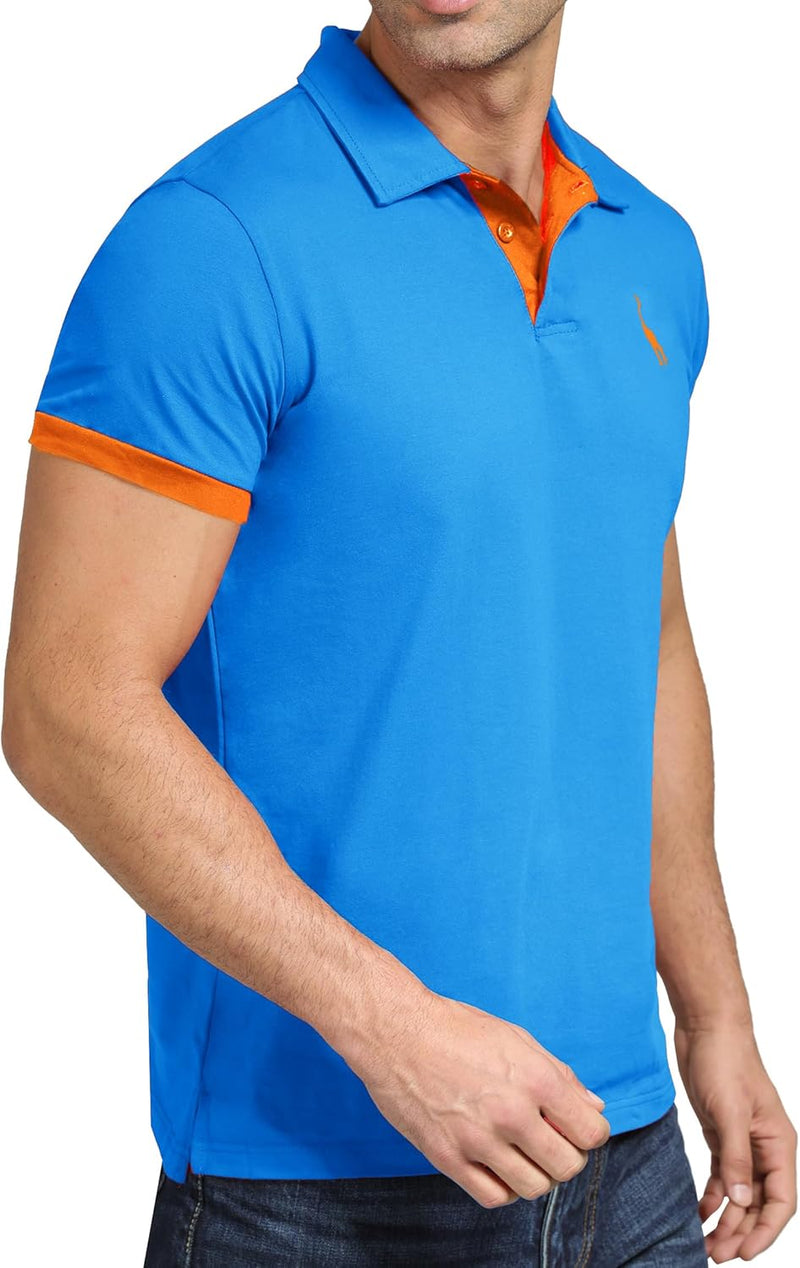 GLESTORE Poloshirt Herren Männer Hemd Herren Kurzarm Shirt Sommer L Blau&orange, L Blau&orange