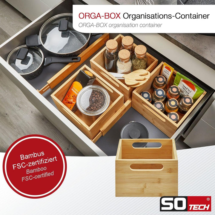 SOTECH ORGA-BOX Organisations-Container Bambus geölt 200 x 225 x 150 mm für Apothekerschränke und Sc