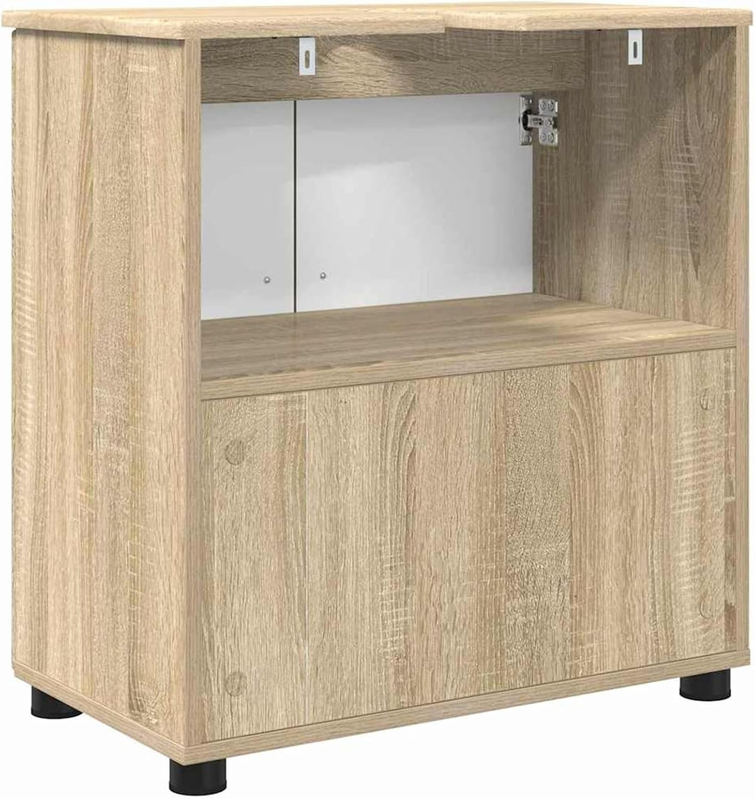 Homgoday Badezimmerschrank Sonoma-Eiche 61x35x64 cm, Holzwerkstoff &amp; Metall, für innen, 2 Türen Mode