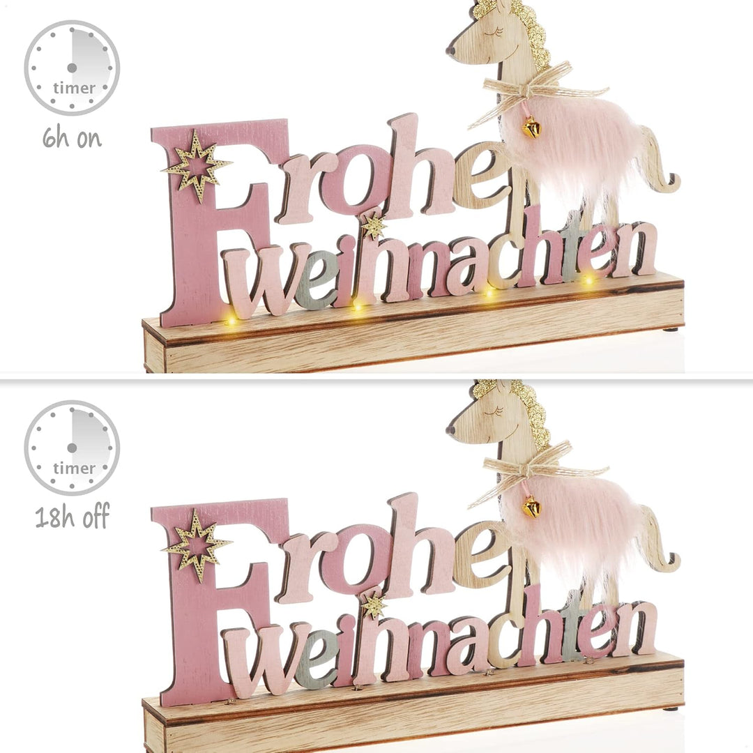 com-four® LED Deko Aufsteller aus Holz - beleuchteter Schriftzug auf Holzsockel - Deko-Schriftzug zu