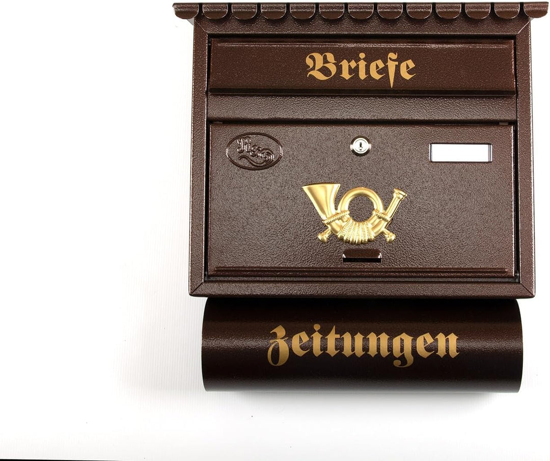 XXL Briefkasten Postkasten Zeitungsrolle Nostalgie Namenschild Wandmontage Flachdach (Antik Kupfer),