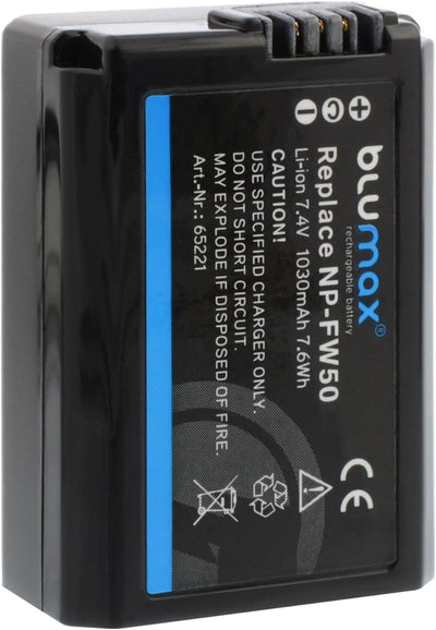 Blumax NP-FW50 1030mAh + Ladegerät NP-FW50 | passend zu Sony Alpha a7, a7 II, a7R, a7S, a3000, a5000