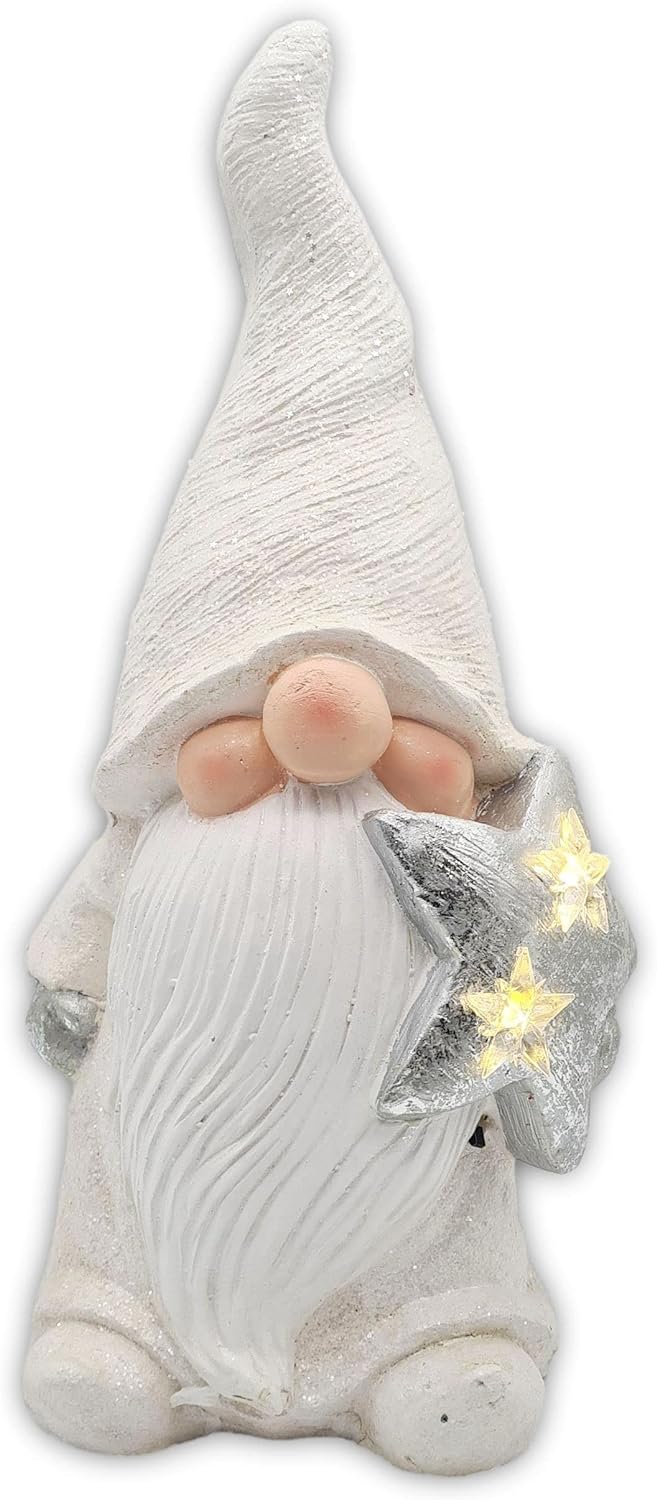 Wichtelstube-Kollektion XL Wichtel Figuren weiss Weihnachten 46.5cm mit LED Stern Weihnachtsdeko aus