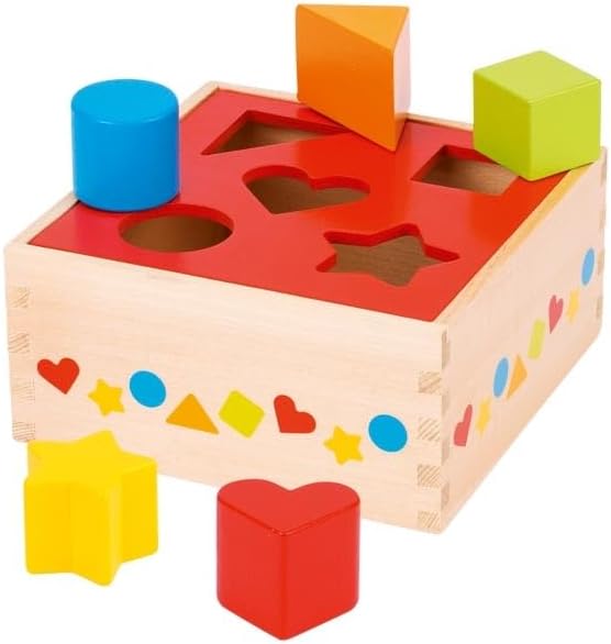 goki 58580 Sort-Box, Holz, 16 x 16 x 7,6 cm, 5-teilig, Steckspiel, Formen- und Farbensortierspiel ab