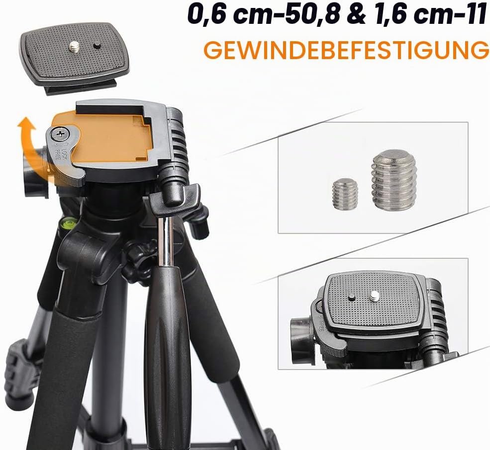 Huepar TPD14 143 cm/56" Stativ für Kreuzlinienlaser, Verstellbares Leichtgewicht Reisestativ mit 3-W