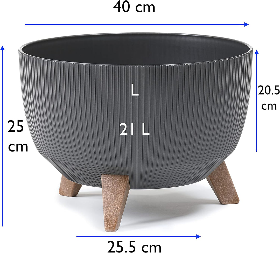 MELTOM Blumentopf Schale mit Füssen Einsatz Kräutertopf Übertopf Pflanzschale Eco Recycled (Anthrazi