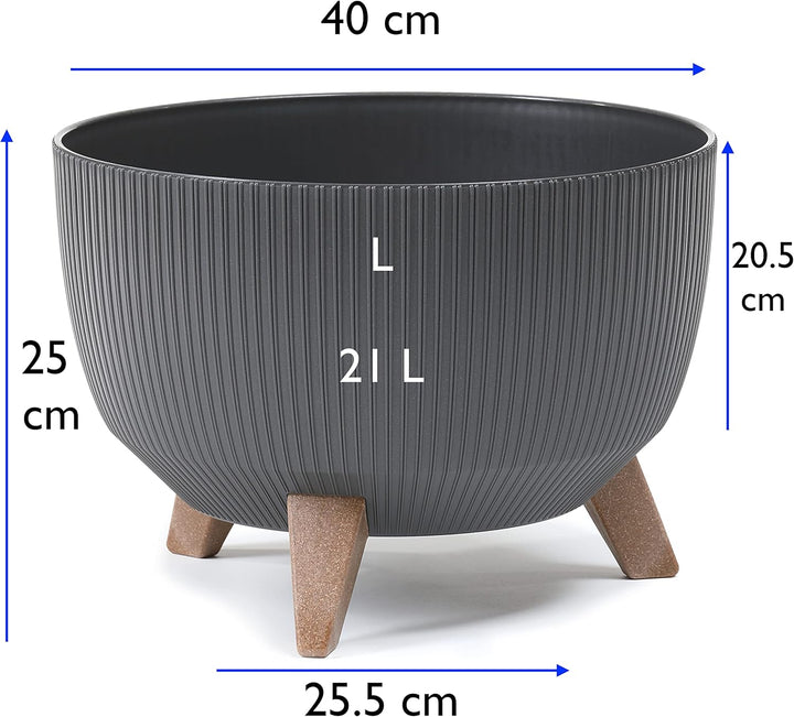 MELTOM Blumentopf Schale mit Füssen Einsatz Kräutertopf Übertopf Pflanzschale Eco Recycled (Anthrazi