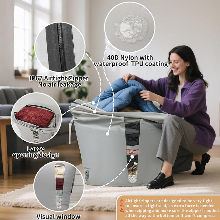 EULANT Grosse Nylon Vakuumbeutel für Kleidung mit luftdichtem IP67 Reissverschluss,Wasserdicht Vakum