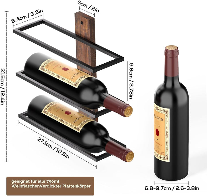 B4Life Weinregal Wandmontage für 6 Weinflaschen, Holz Weinregale für Wand, Weinhalter Weinflaschenre