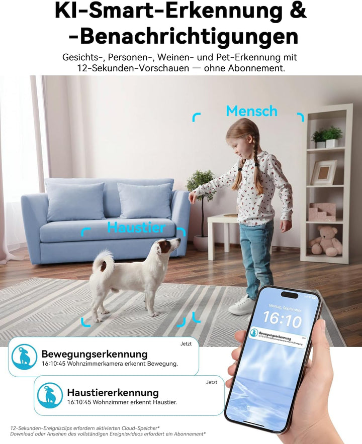 blurams 2K Überwachungskamera Innen, 360° WLAN Kamera,2.4G/5G, Bewegungsverfolgung Nachtsicht Hausti