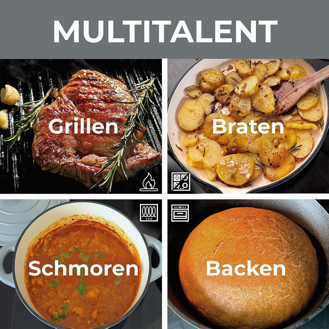 Mini Cocotte Bratentopf klein - Gusseisen ofenfest 10cm (hellgrau), Hellgrau