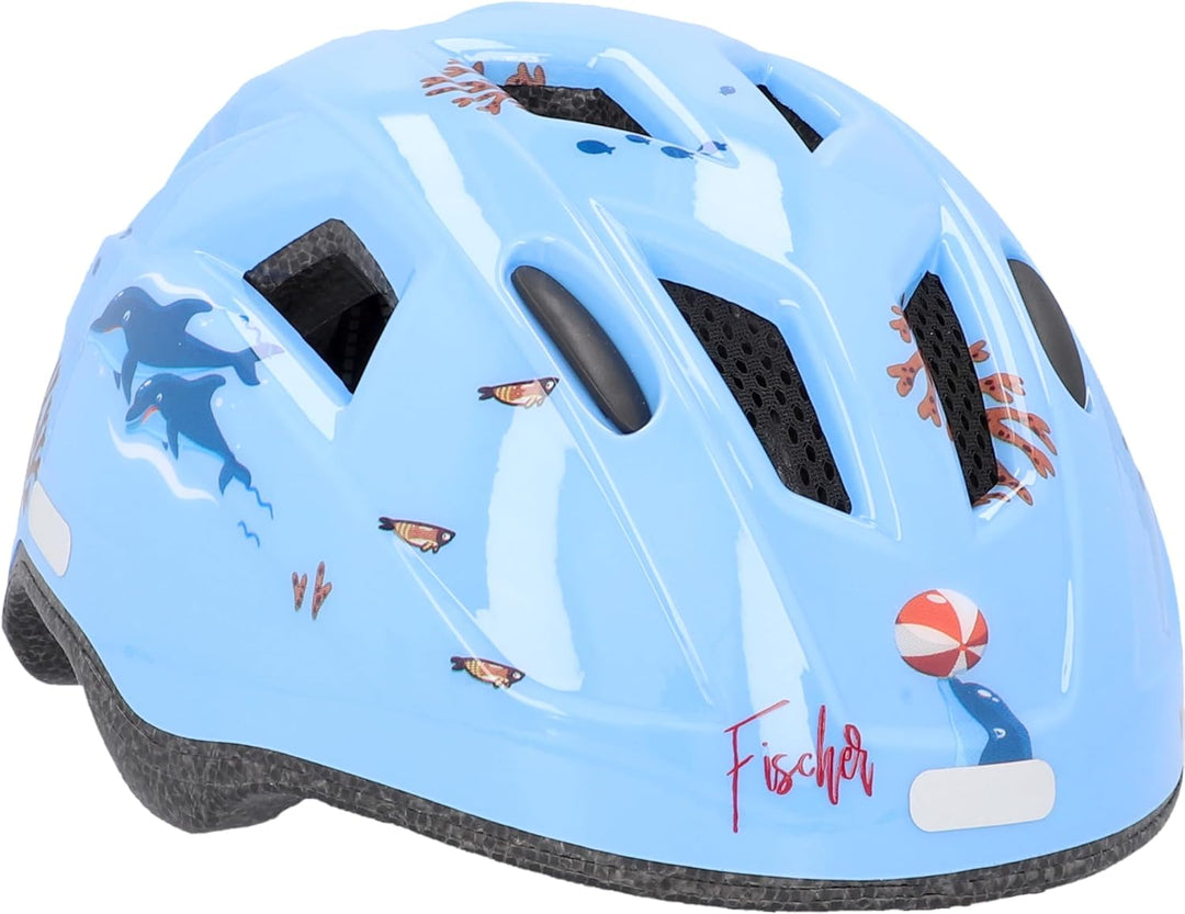 FISCHER Kinder-Helm, Fahrradhelm, Jugendhelm mit integriertem LED-Rücklicht, XS/S, 48-54cm Delfin, D