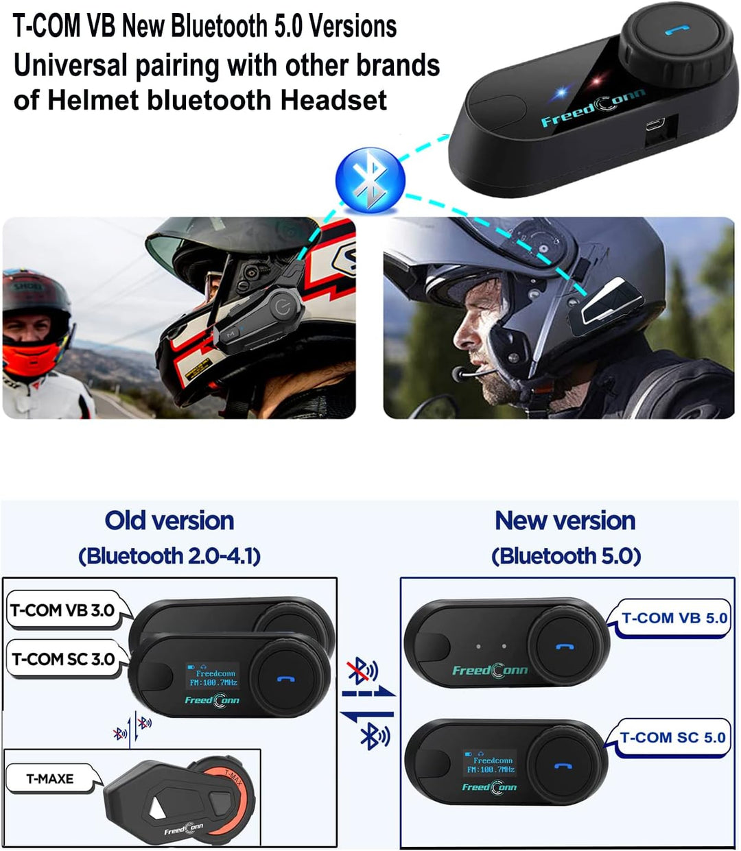 Bluetooth-Headset für Motorräder, Motorrad Helm Bluetooth Headset TCOM VB wasserdicht, kabelloses He