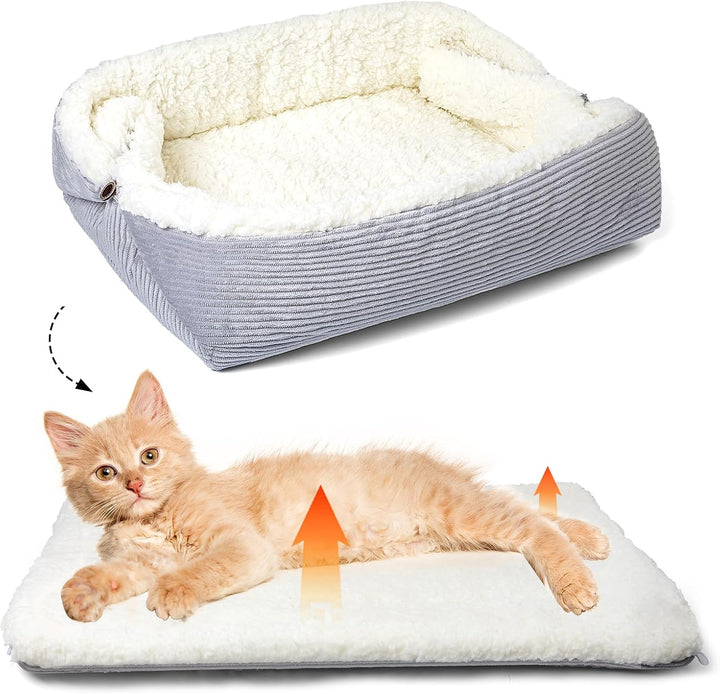 Weiches Katzenbett Waschbar 75x50 cm Plüsch Haustierbett für Kleine Hunde und Katzen - 2 in 1 Katzen
