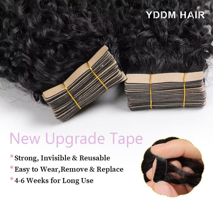 YDDM 22 Zoll Tape Extensions Echthaar 40 Stück 100g Schwarz Kinky Curly Tape In HaarverläNgerung Ech