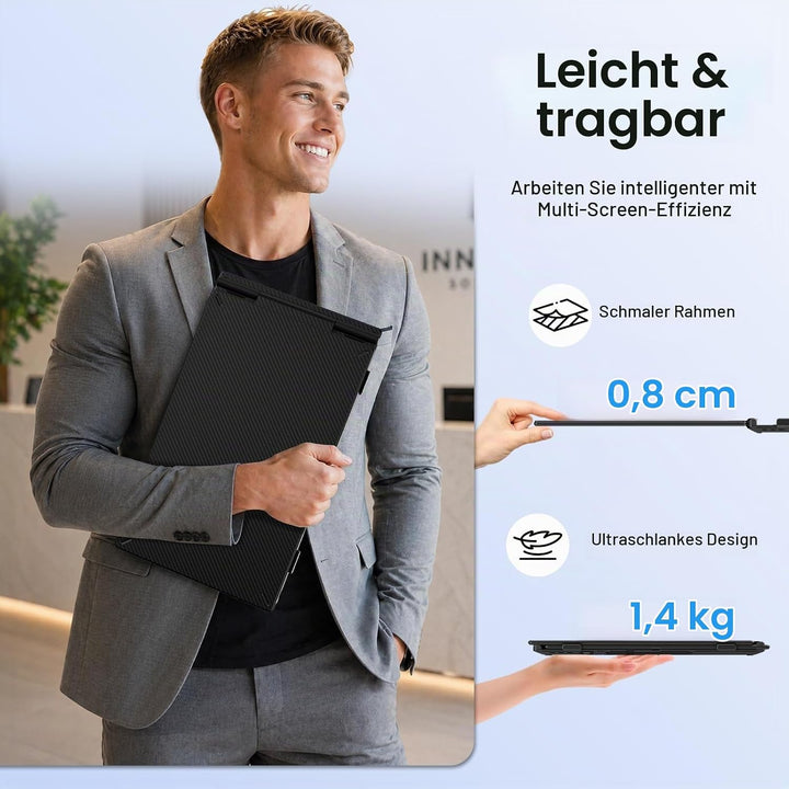 14” Laptop Bildschirm Erweiterung, 3.0 lbs leichter tragbarer Monitor für Laptop, 1080P FHD IPS-Disp