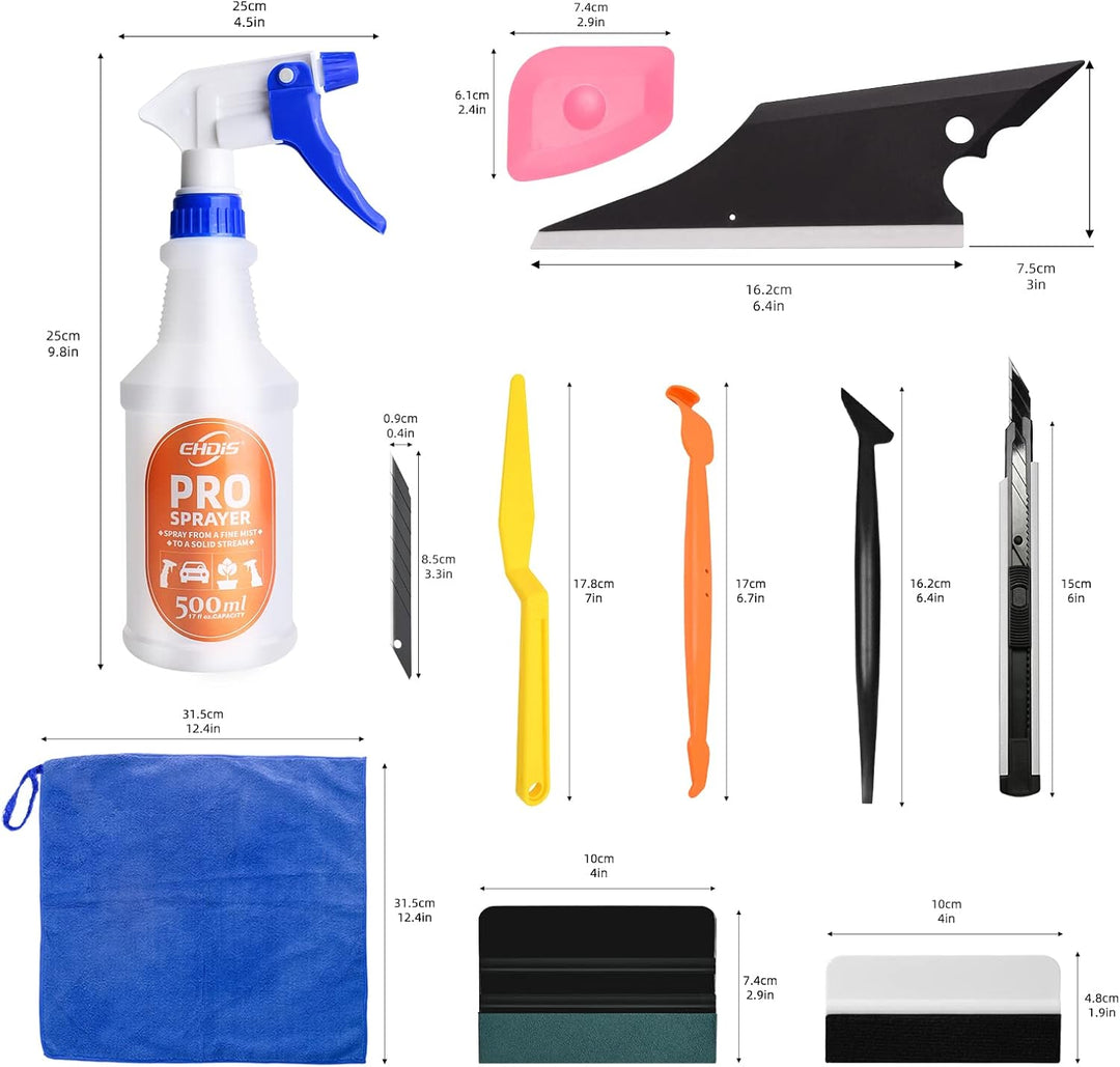 EHDIS Folierungs Werkzeug Set mit Sprühflasche-500ML, Rakel Set für Car Wrapping, Auto Folierung, Wi