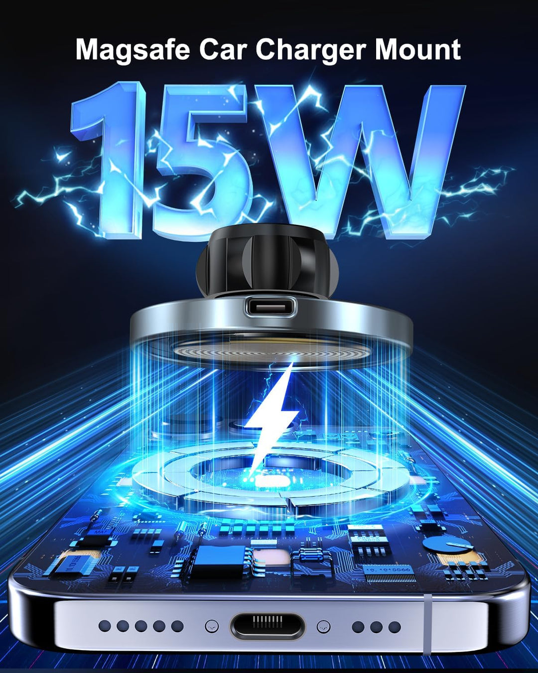 Lekente 15W MagSafe Autohalterung Ladegerät- Magnet Auto Handyhalter mit Ladefunktion für iPhone 15/