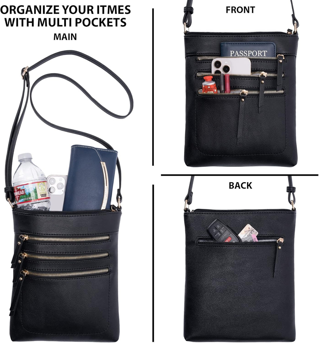 Solene Crossbody Bag Functional Multi Pocket Messenger Purse Top Zip Closure Shoulder Handbag With A