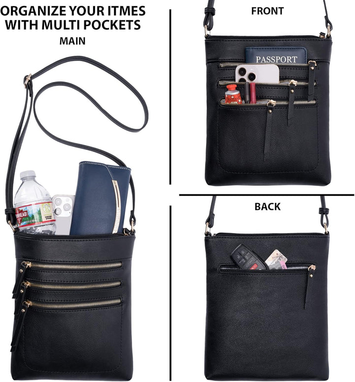 Solene Crossbody Bag Functional Multi Pocket Messenger Purse Top Zip Closure Shoulder Handbag With A