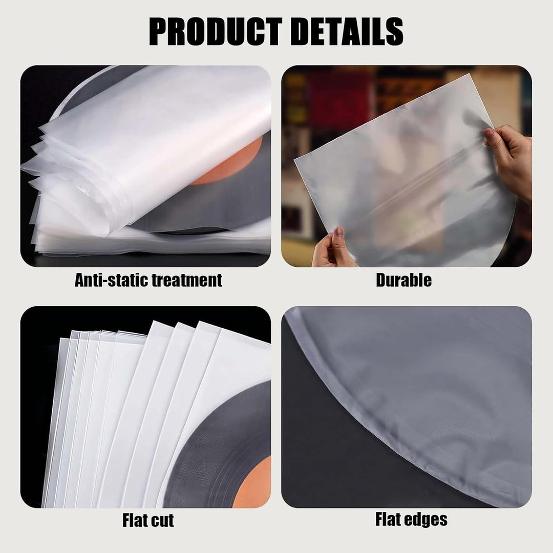 BUOSHUO 50 Stück Schallplatten-Innenhüllen 12 Zoll Antistatisch | Premium HDPE 50 Mikron für Lorde/K