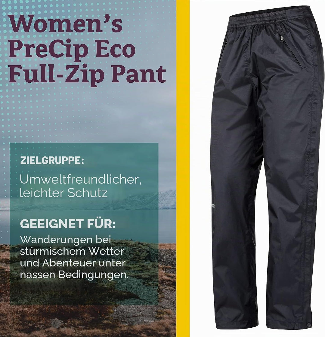 Marmot Damen PreCip Eco Full Zip Pant, wasserdichte Regenhose, Winddichte Wanderhose, atmungsaktive