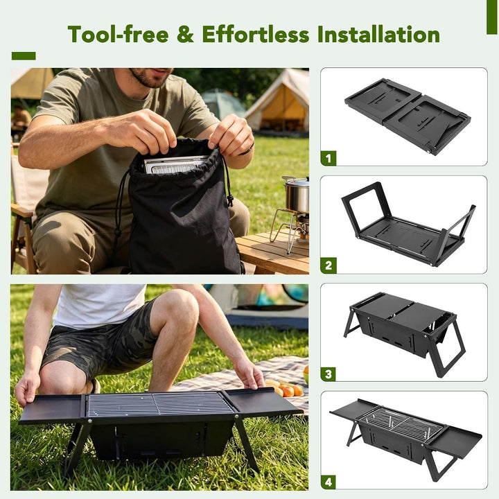 E EASTSTORM Camping Klappgrill Edelstahl– Tragbarer Kleiner Holzkohlegrill mit 4-stufiger Hitze, kla