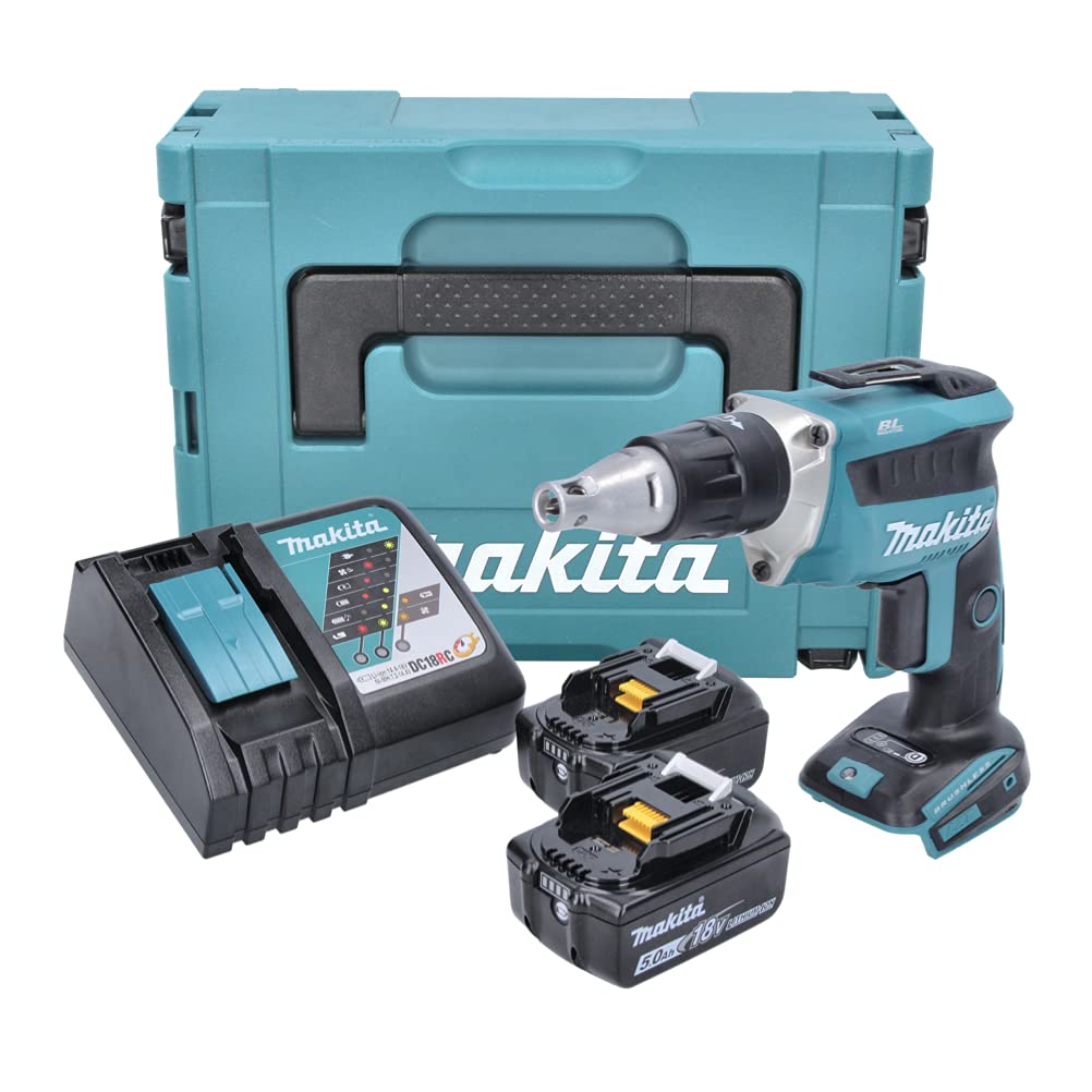 Makita DFS 452 RTJ 18 V Brushless Akku Schnellbauschrauber im Makpac mit Einlage + Ladegerät + 2x 5,