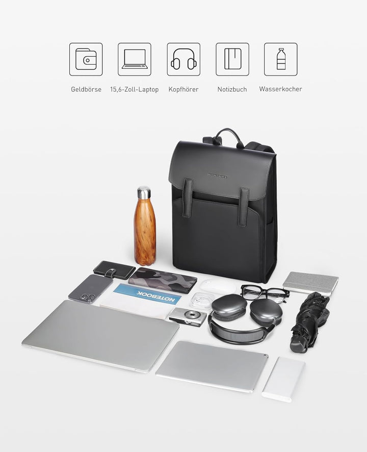 MARK RYDEN Leicht 15,6 Zoll Laptop Rucksack Herren, Water-Resistant Leder Business Rucksack, Multifu