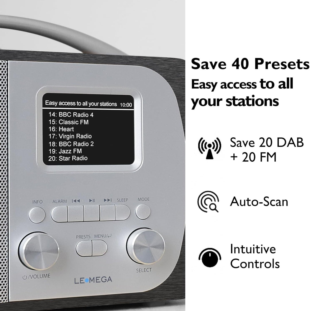 LEMEGA DR5 Tragbares DAB/DAB+ Digitalradio,Radio Holz mit Bluetooth,UKW-Radio für die Küche oder das
