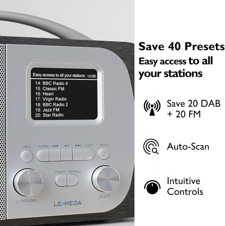 LEMEGA DR5 Tragbares DAB/DAB+ Digitalradio,Radio Holz mit Bluetooth,UKW-Radio für die Küche oder das
