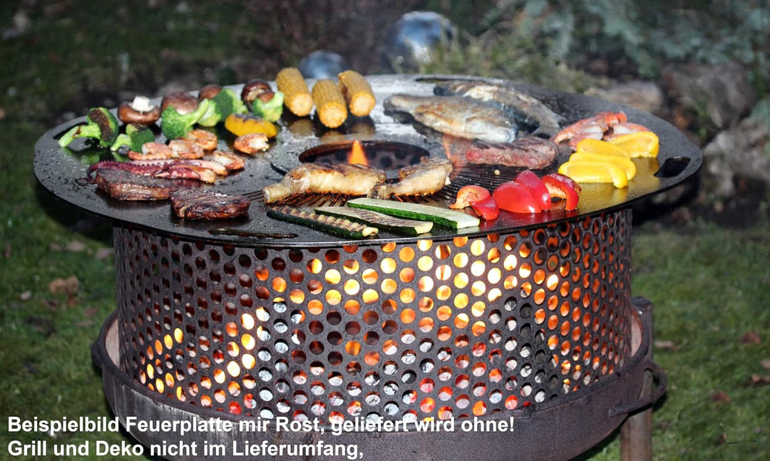 Dynamic-Wave Premium Feuerplatte 80 cm - 5mm dick - Grillring & BBQ-Platte & 4 Handgriffen - Ultimat
