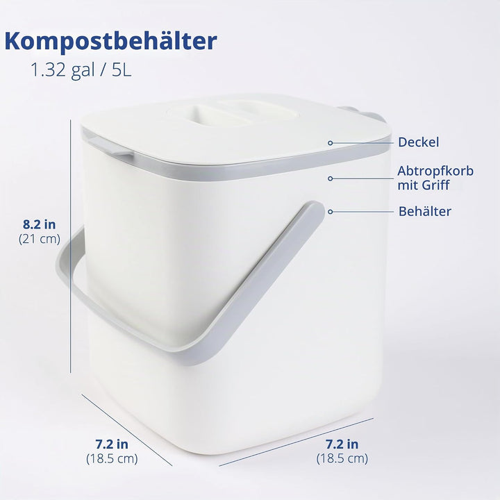BLUE GINKGO Biomülleimer Küche – Kompostbehälter Küche mit Deckel, Griffen | Spülmaschinenfest | Her